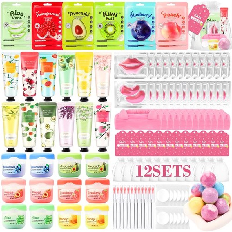 132 PCS Spa Party Supplies, Spa Party Favors Include Face Masks Skincare, Hand Cream, Lip Balm, Under Eye Patches, Lip Mask and Foot Bath Bombs, Spa Birthday Sleepover Party Supplies