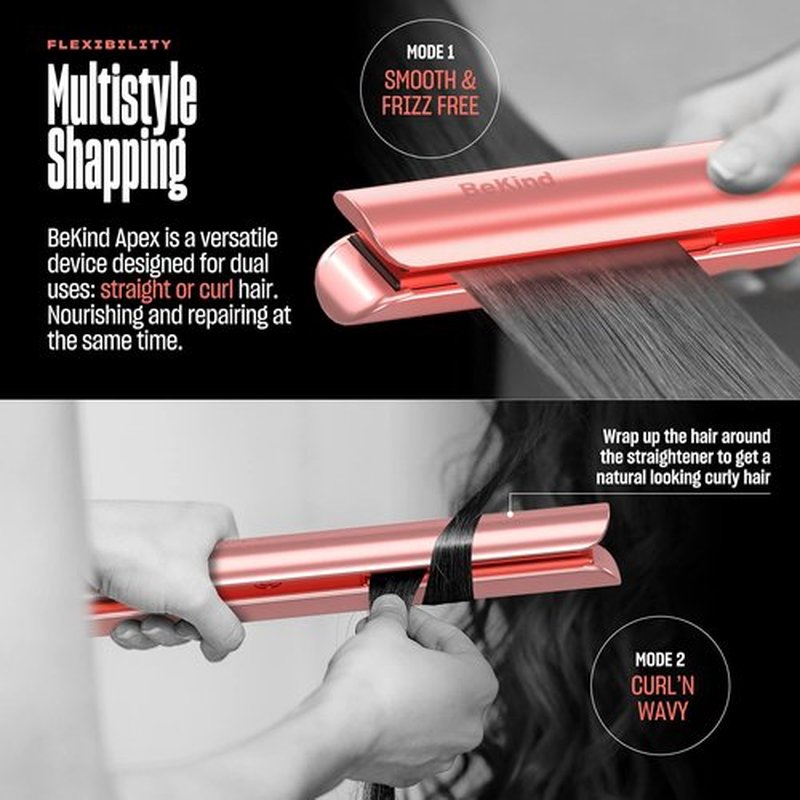 Bekind Apex 2-in-1 Hair Straightener Flat Iron | 1“ 460°F Straightener and Curler for All Hairstyles | UltraSmooth Tech | 15s Fast Heating & Temp Memory | Gift Set for Girls Women (Apex Peach)