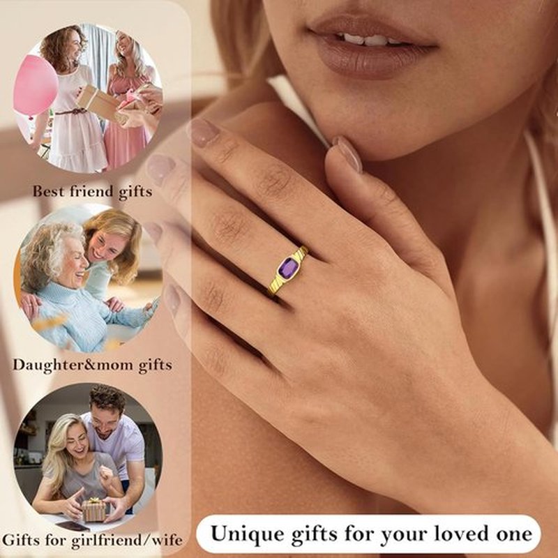 Regine Switzerland Gold Rings for Women - Non-Tarnish Birthstone Adjustable Stackable Ring | Perfect Graduation & Mother's Day Gift