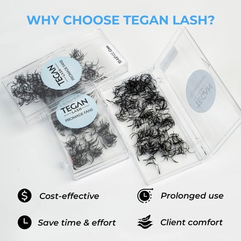 TEGAN LASH 500 Wispy Premade Fans Eyelash Extensions, Handmade Volume Lashes, From 5D-9D, 0.05/0.07 Thickness, C/CC/D Curl, 9-15mm Length, Thin Base, Soft, Long-Lasting, Easy to Apply (5D-0.07-CC-13)