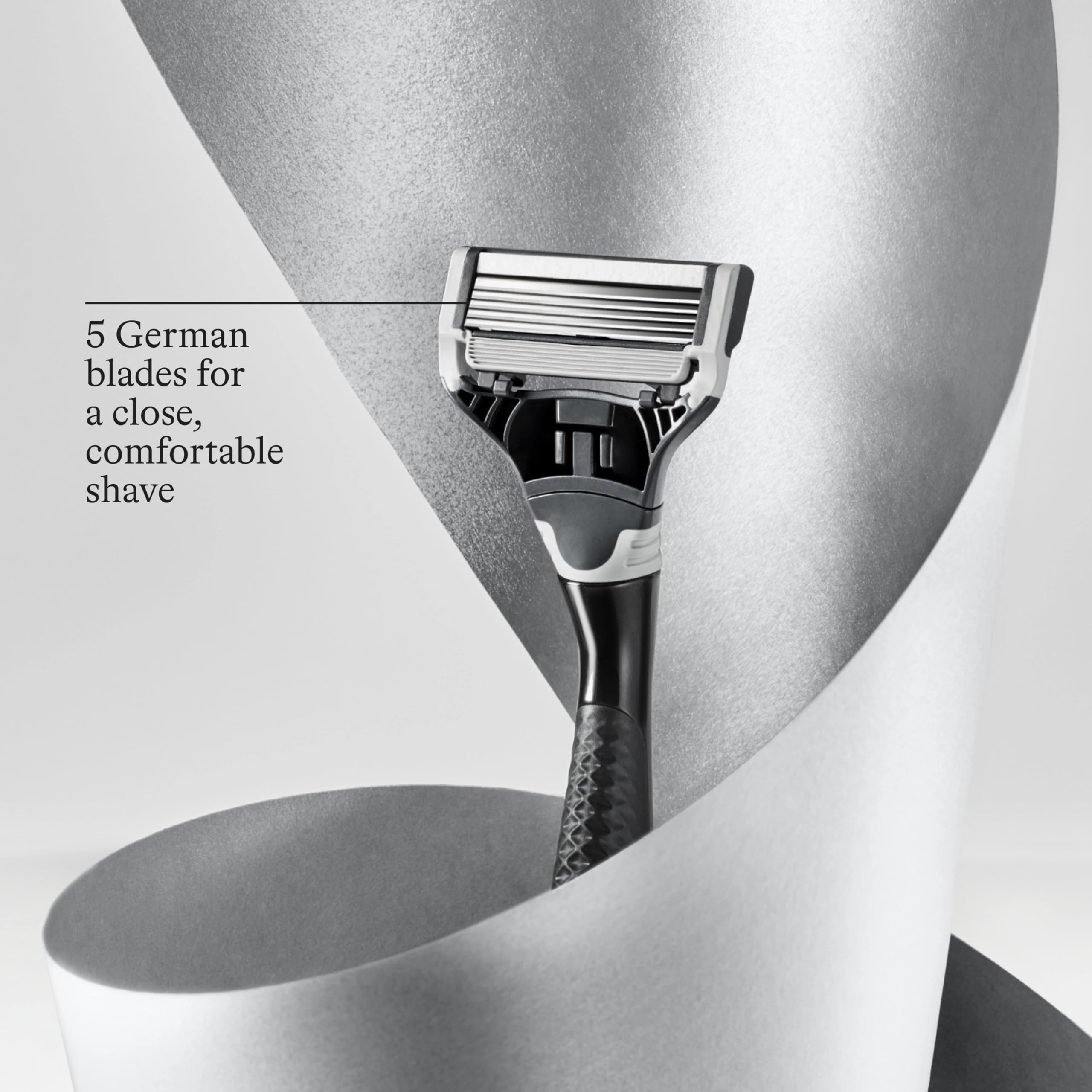 Harry's Original Shave Gift Set for Men - Black Metallic Handle + 3 Razor Blade Cartridges + Travel Blade Cover + 1 Foaming Shave Gel - German Engineered