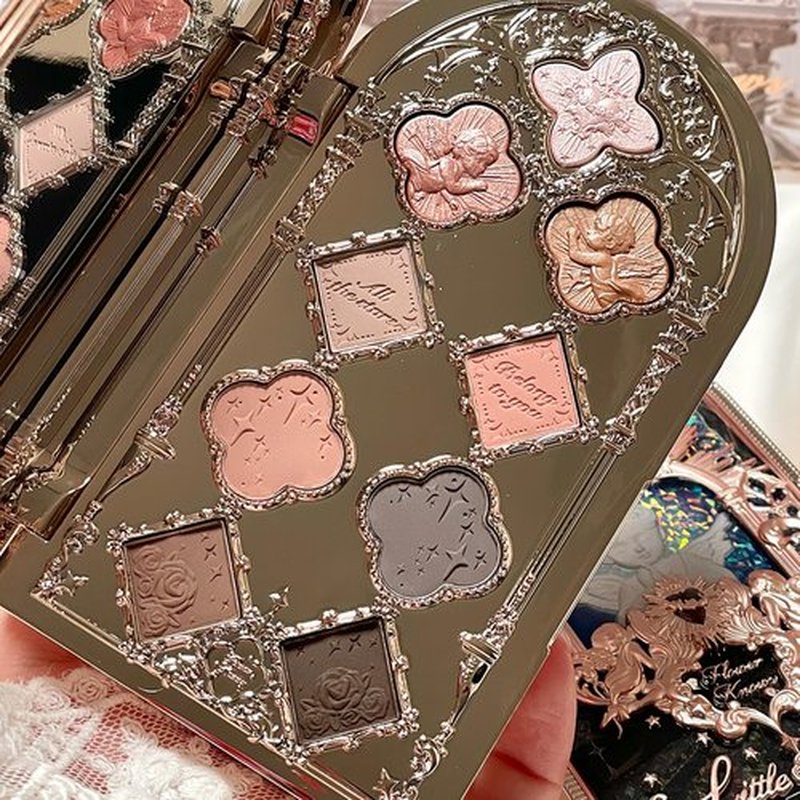 Flower Knows Little Angel 9-Color Eyeshadow Palette,Pink Beige Makeup Palette with 6 Matte + 3 Shimmer Shades,Blendable Smooth Cute Eye Makeup,0.37 Oz(01 Eden's Angel)
