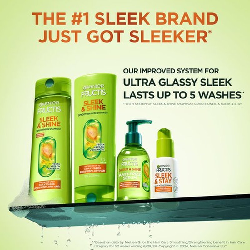 Garnier Fructis Sleek and Shine Sleek and Stay Hair Serum for Frizzy, Dry Hair, Heat Protectant Formulated with Alpha Silane, 1.7 Fl Oz(Packaging May Vary)
