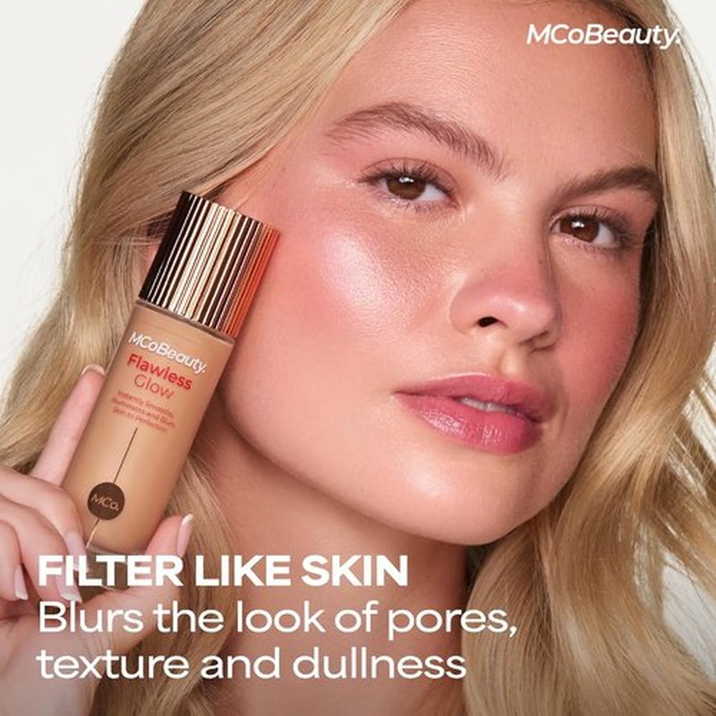 MCoBeauty Flawless Glow Luminous Skin Filter - 4-in-1 Primer & Highlighter - Medium 4.5 Dewy Face Makeup with Squalane & Vitamin E - Vegan & Cruelty-Free