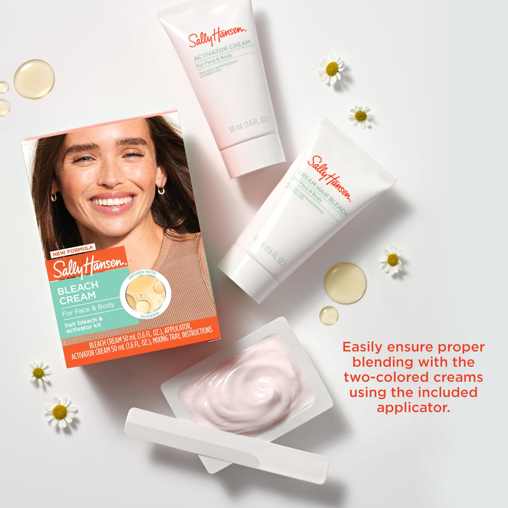 Sally Hansen Bleach Cream for Facial & Body Hair | Vegan Formula with Glycerin | All Skin Types | Pack of 2 (Package May Vary)