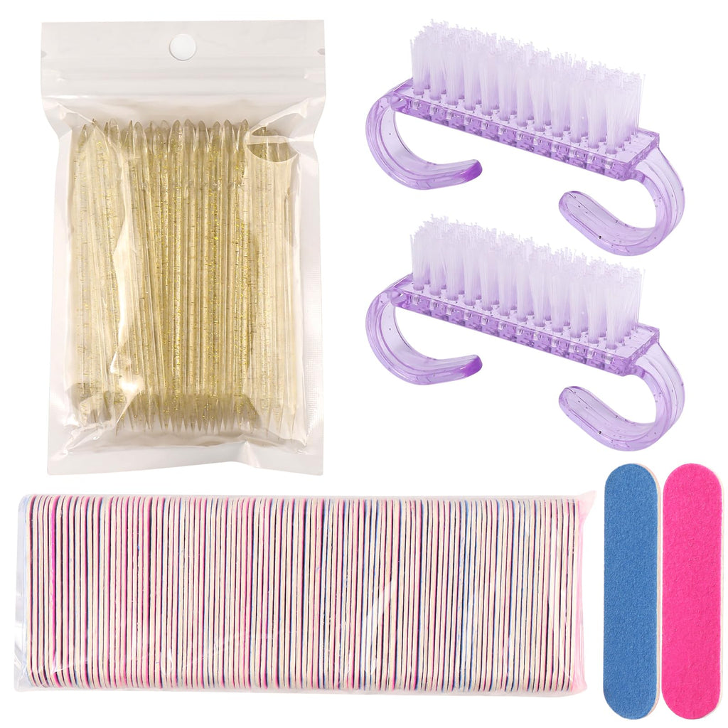 152pcs Nail Care Kit,100pcs Nail Files,50pcs Nail Care Sticks, Cuticle Manicure and Pedicure Stick,2pcs Handle Grip Nail Brush Manicure and Pedicure Tools Kit(Gold+Purple )