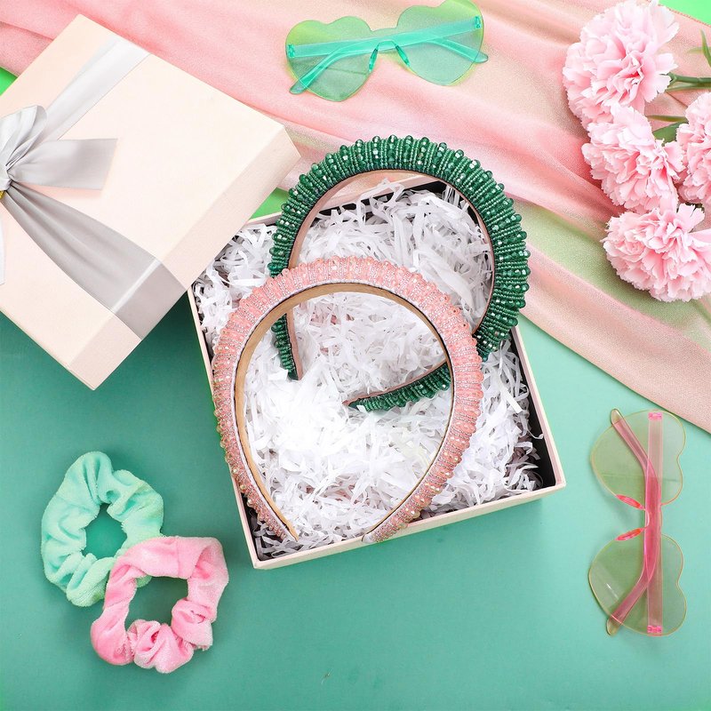 Wavyknot Witch Theme Party Favor 2 Pcs Pink and Green Bling Rhinestones Headband Crystal Diamond Beaded Hair Accessories Embellished Head Band Party Cosplay for Girls Women Valentines Wedding
