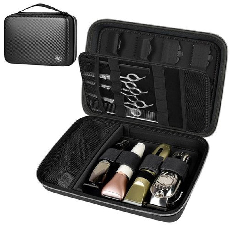 Boobowl Hard Travel Case for Hair Clippers, Hair Cutting Barber Supplies Organizer Bag, Trimmer Storage Holder for Ufree/for Wahl Men Razor Guard Grooming Kits -Box Only (Black+Silver Zipper)