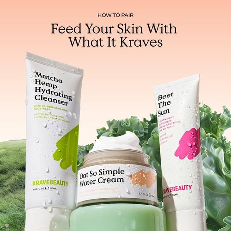 KraveBeauty Oat So Simple Water Cream Moisturizer, Calming, Lightweight Hydrating Gel Face Cream for Sensitive Skin with Oat Extract & Squalane, Fragrance Free, 80 mL