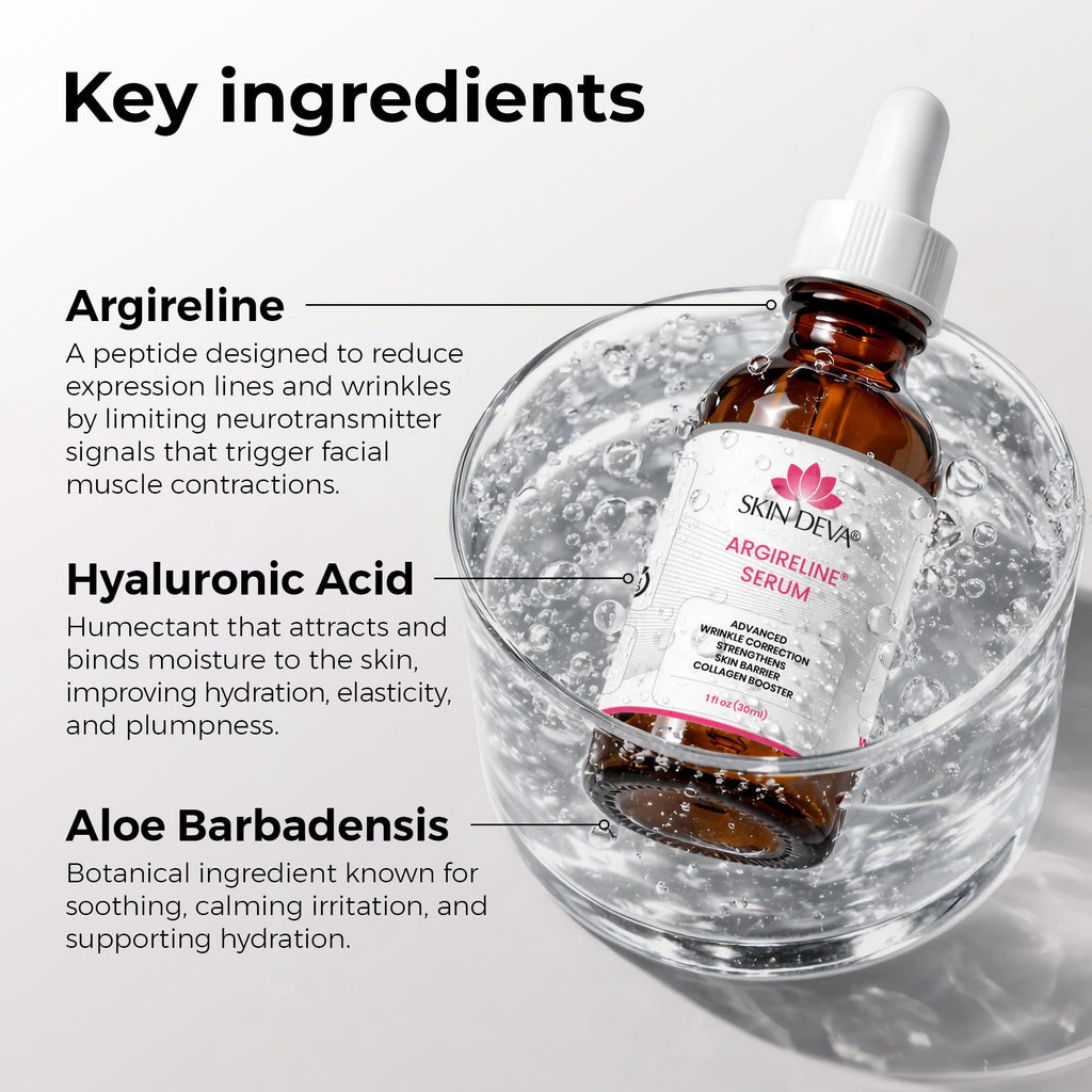 Skin Deva Argireline® Peptide Serum with Hyaluronic Acid – Acetyl Hexapeptide-8 Formula – Hydrating Anti-Aging Face Serum for Fine Lines & Smoother-Looking Skin (1 fl oz)