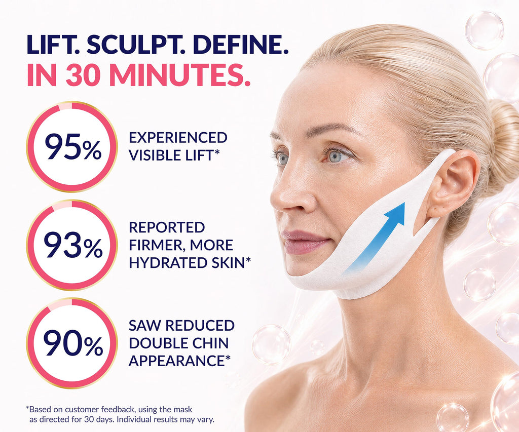 Stylia V Line Lifting Collagen Mask - Lift, Firm & Contour Jawline - Tightening Double Chin Strap with Hyaluronic Acid & Aloe - Neck Tightening and Lifting Mask - Jawline Shaper Face Lift Tape (7PC)