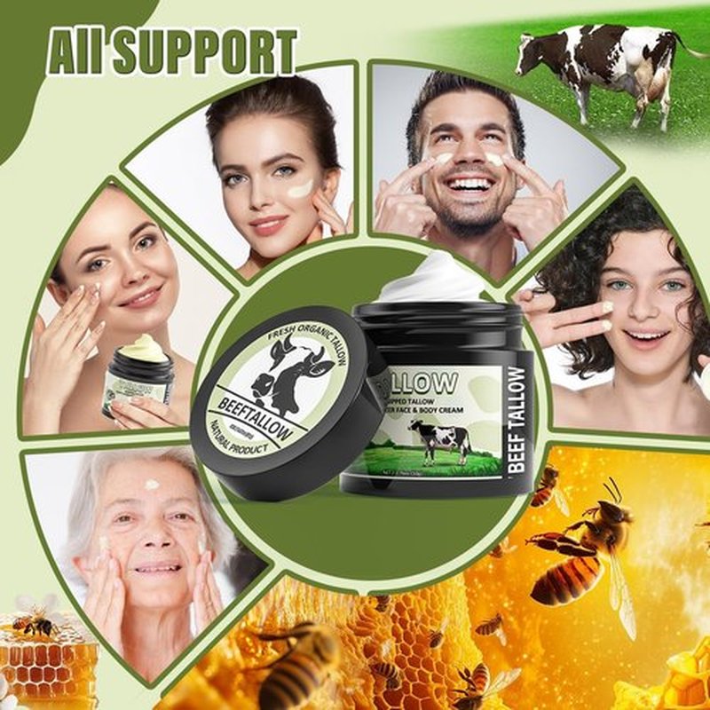 MINIBIRD Beef Tallow for Skin, Whipped Tallow and Honey Balm Cream, 100% Organic Grass-Fed Beef Tallow for Face, Tallow Face Moisturizer Body Lotion with Raw Honey, Unscented