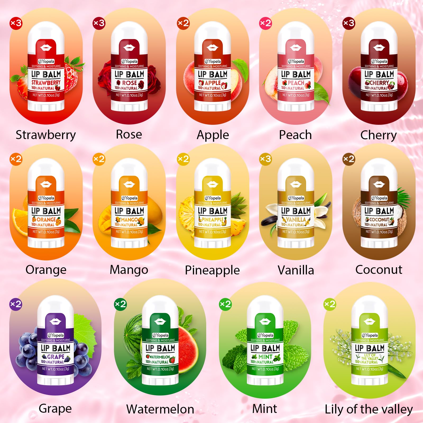 Yopela Mini Lip Balm Bulk 32 Pack, Natural Lip Balms with Vitamin E and Coconut Oil, Moisturizing and Nourishing Dry Cracked Lips,14 Flavors Chap Sticks Small Gift Party Favors for Kids Adults
