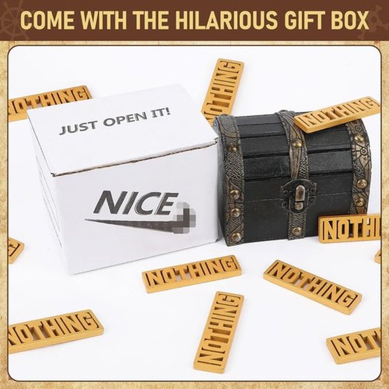 Skiennix White Elephant Gifts - Funny Pirate Chest with 10 Golden Nothing | Unique Holiday Gag Gift for Men & Women