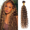 ALHER Honey Blonde Highlight Water Wave Bundles 22 Inch P4/27 Ombre Single Bundles Wet and Wavy Bundles Human Hair Highlight Brown Color 12A 100% Brazilian Virgin Remy Hair for Black Women