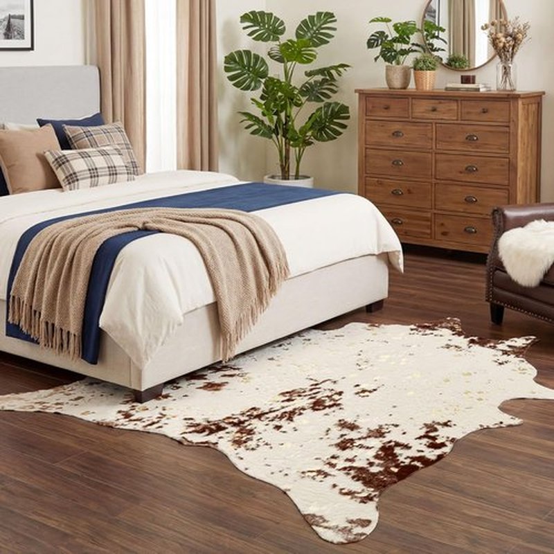 JONIYEAR Faux Cowhide Area Rug - Large Durable 4.9 x 6.56 Feet Brown & Gold Print for Living Room & Bedroom