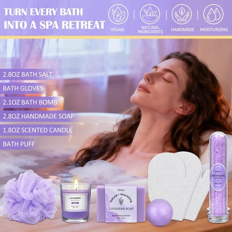 EIRNAY Valentines Day Gifts for Women, Spa Gifts Basket for Women, 21pcs Lavender Bath and Body Gift Basket, Self Care Gifts, Facial Skin Care Set, Birthday Gifts for Mom, Wife, Girlfriend, Sister