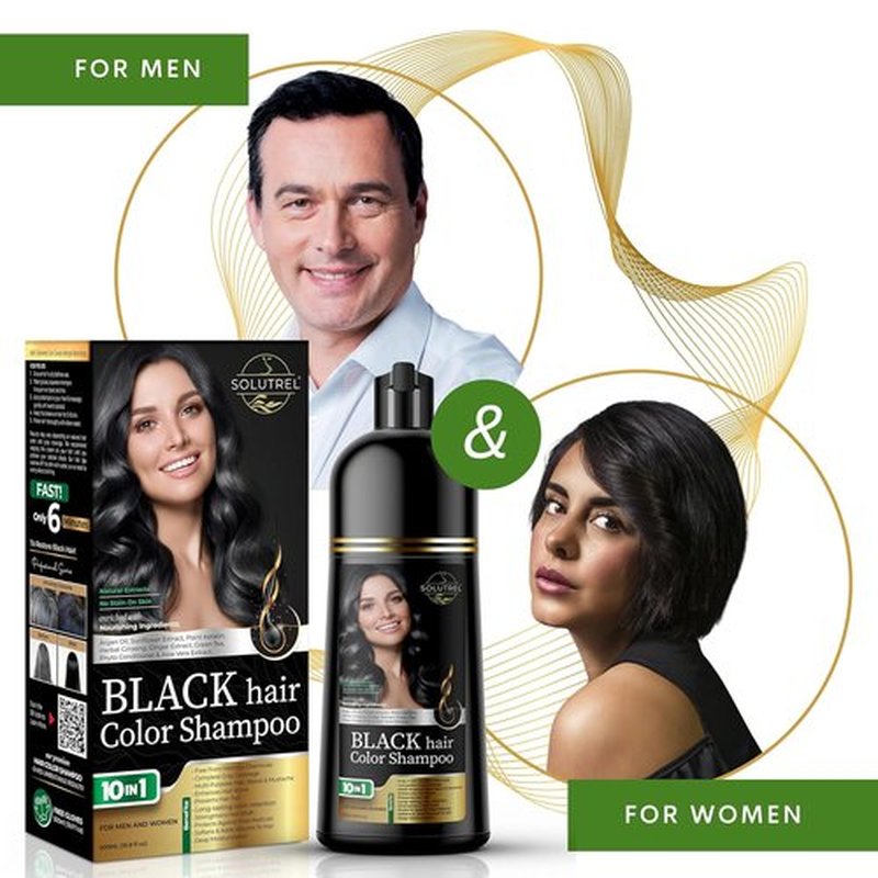 Regine Switzerland Black Hair Dye Shampoo - Ammonia-Free Gray Coverage in Minutes - 10-in-1 Herbal Formula for All