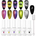 Makartt 9D Magnetic Cat Eye Gel Nail Polish Set, 6 Colors (Yellow, Purple, Silver, Rose Red, Green, Black Hole Effect) with Magnet Stick, 8ml – Soak Off DIY Manicure & Nail Art Supplies