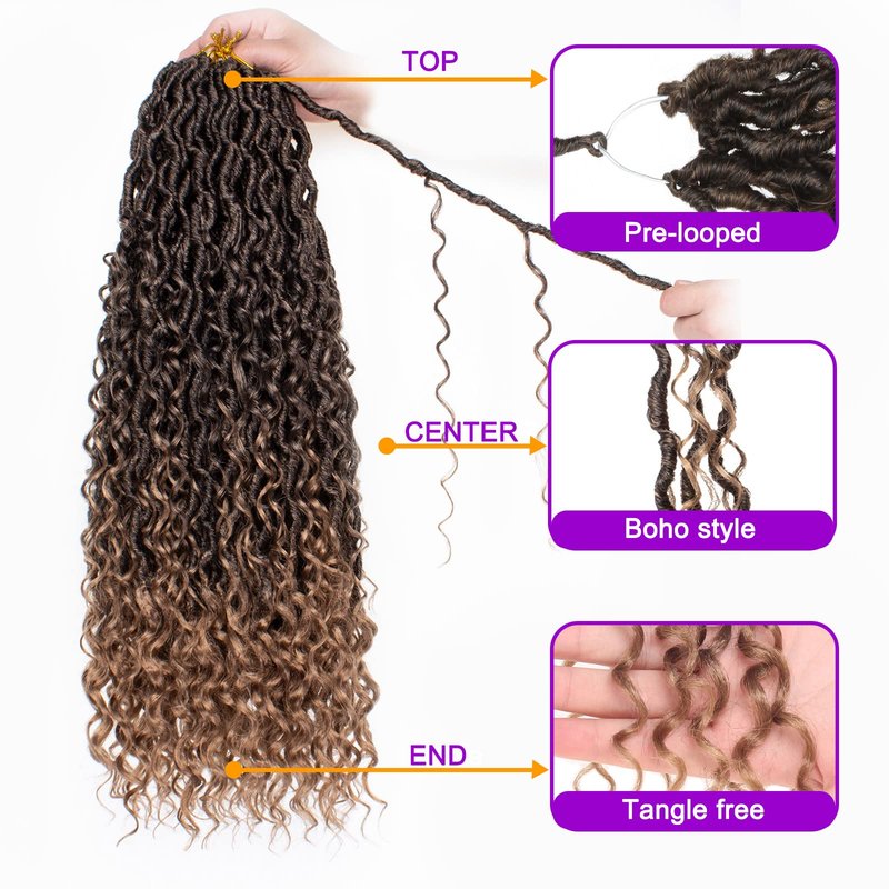 ZRQ 30 Inch Goddess Locs Crochet Hair 8Packs Boho Faux Locs Croceht Braids, Pre Looped Long Bohemian Locs Crochet Hair Ombre Hippie Locs Hair Extension T27#