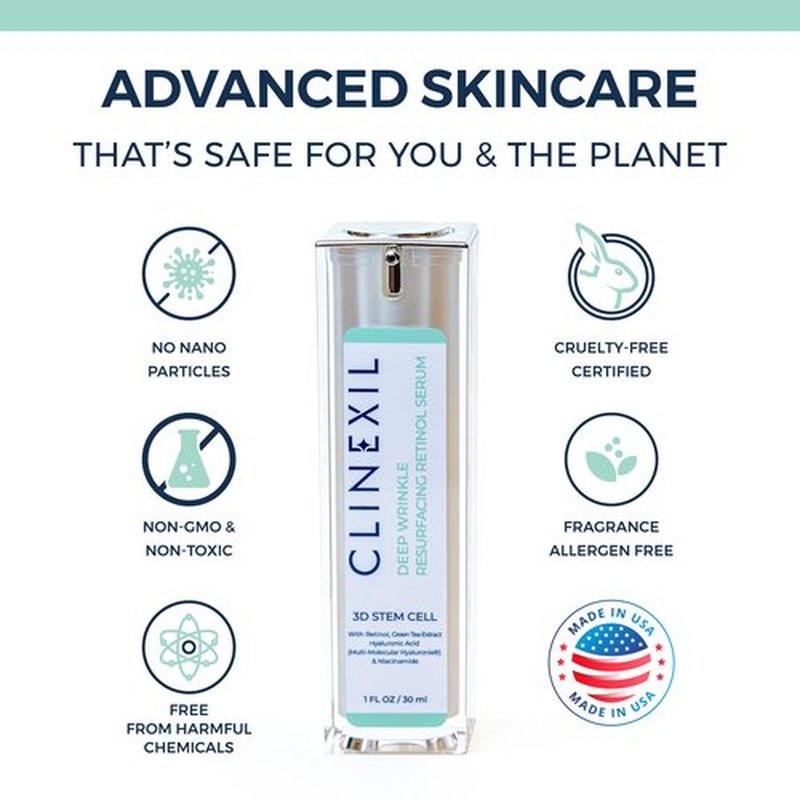 Clinexil Anti-Aging Retinol Collagen Serum for Face- 1% Encapsulated Retinol, Niacinamide & Hyaluronic Acid Improves Wrinkles, Hydration, Skin Texture. Gentle for Sensitive Skin-Fragrance Free-1 FL OZ