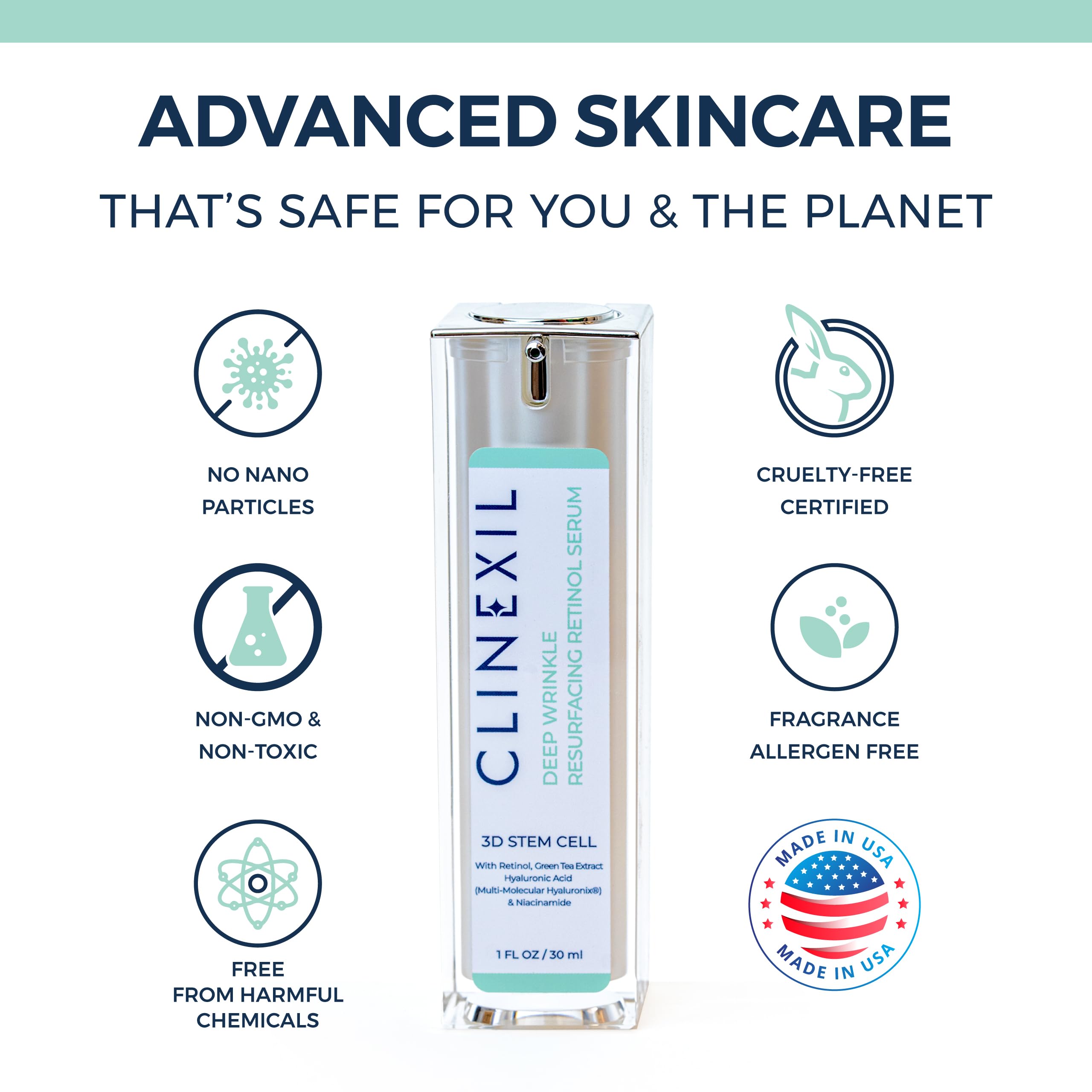 Clinexil Anti-Aging Retinol Collagen Serum for Face- 1% Encapsulated Retinol, Niacinamide & Hyaluronic Acid Improves Wrinkles, Hydration, Skin Texture. Gentle for Sensitive Skin-Fragrance Free-1 FL OZ