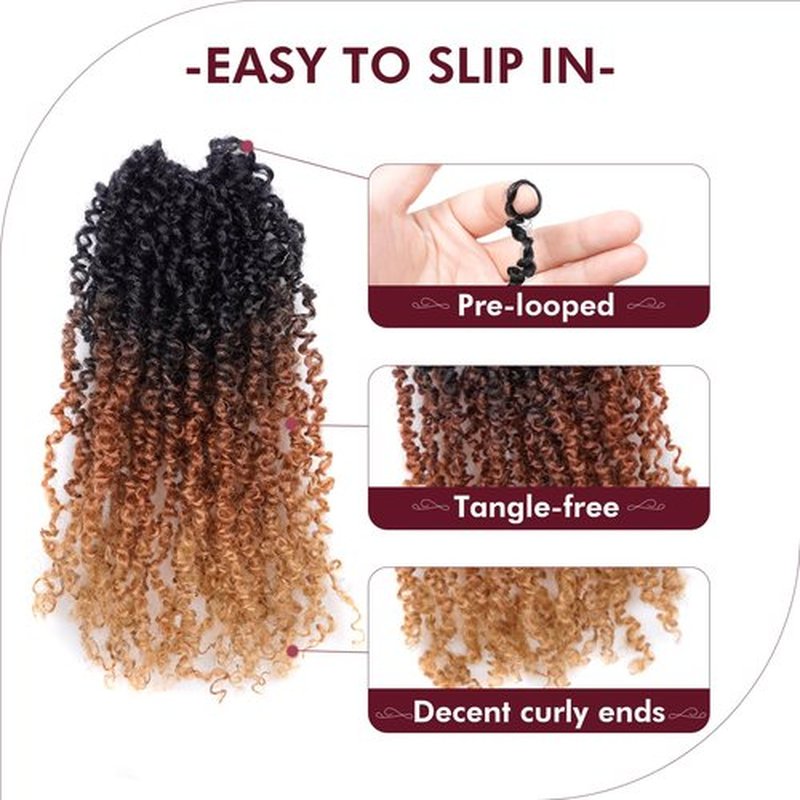 GIX Yanky Twist Crochet Hair - 10 Inch 8 Packs (240 Strands) 3 Tones Ombre Brown Pre-twisted Fluffy Spring Mini Twist Short Bob Passion Twist, Crochet Braids Braiding Hair (10 Inch, OT30/27-8P)
