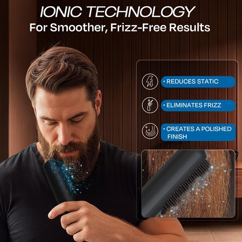 HUMMINGBIRD MK18 BeardBoss Cordless Beard Straightener for Men – Heated Beard Brush & Hot Comb, 5 Temp Settings, Anti-Scald Portable Hair Straightener, PTC Ceramic Heat, Infrared & Ionic, Travel Case