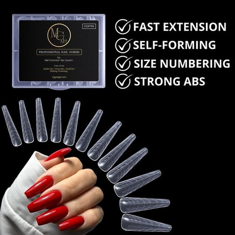 MGART Dual Nail Forms COFFIN Extension Structure Poly gel Nail Forms Full Cover Nail Molds 12 Sizes for Solid Gel Glue Art Design Salon&DIY