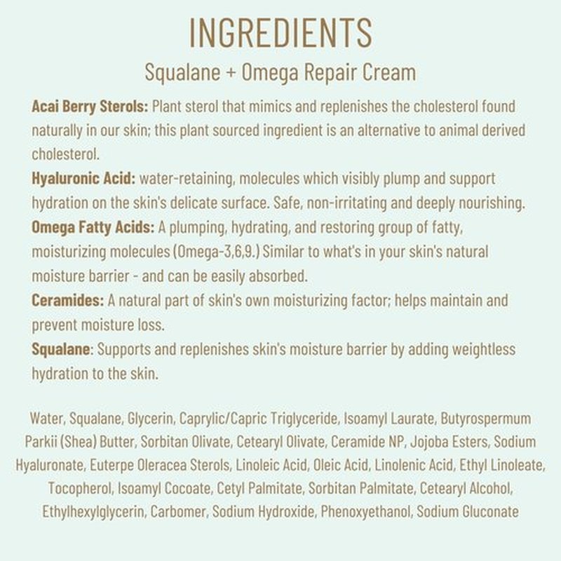 BIOSSANCE Squalane + Omega Repair Cream - Ultra-Moisturizing Face Cream - Skin Care with Hyaluronic Acid, Ceramides, Squalane - Ideal for Dry & Sensitive Skin, Intense Hydration Moisturizer - 3.38oz