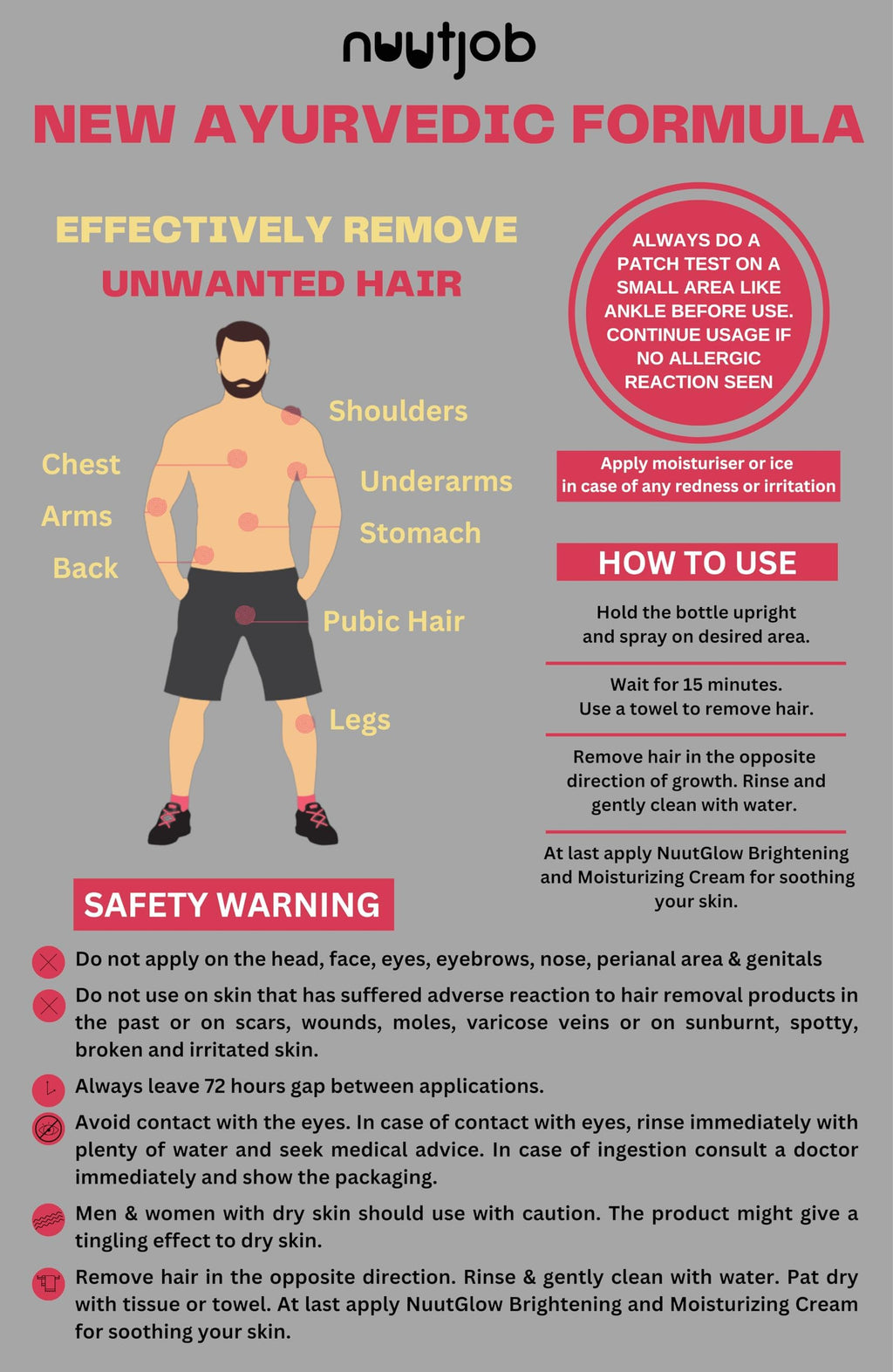 Nuutjob Ayurvedic Intimate Hair Removal Spray | Painless Procedure | Quick & Easy Hair removal | All Skin Types | Unisex Adult, Men, Women | 3.38 fl oz