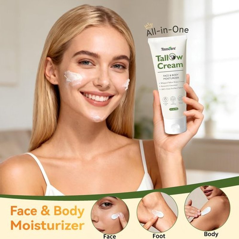 Taoscare Beef Tallow for Skin, 100% Grass-Fed Whipped Tallow Balm – Organic Moisturizer for Face & Body – Deep Hydration for Dry & Sensitive Skin – Natural Tallow Cream