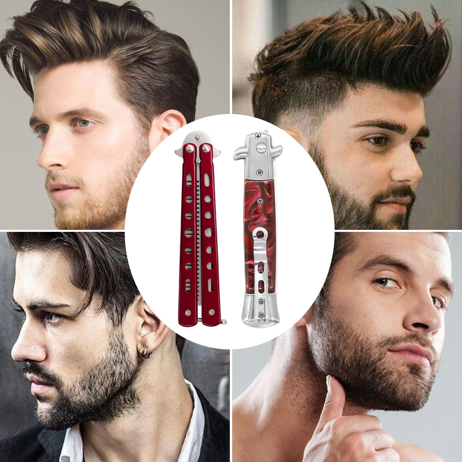 2 Pieces Automatic Folding Switch Combs, Stainless Steel Butterfly Comb, Hair & Beard Brush for Men - Red