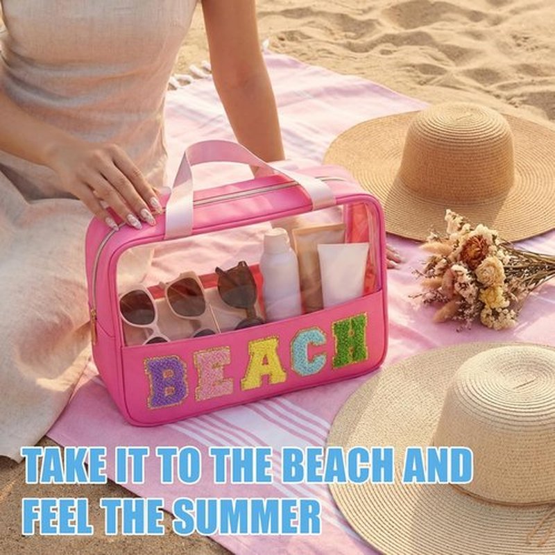 Hillban Clear Beach Makeup Bags - 6 Pcs Waterproof Travel Toiletry Bags with Handle | Large PVC Nylon Cosmetic Set for Summer Vacation