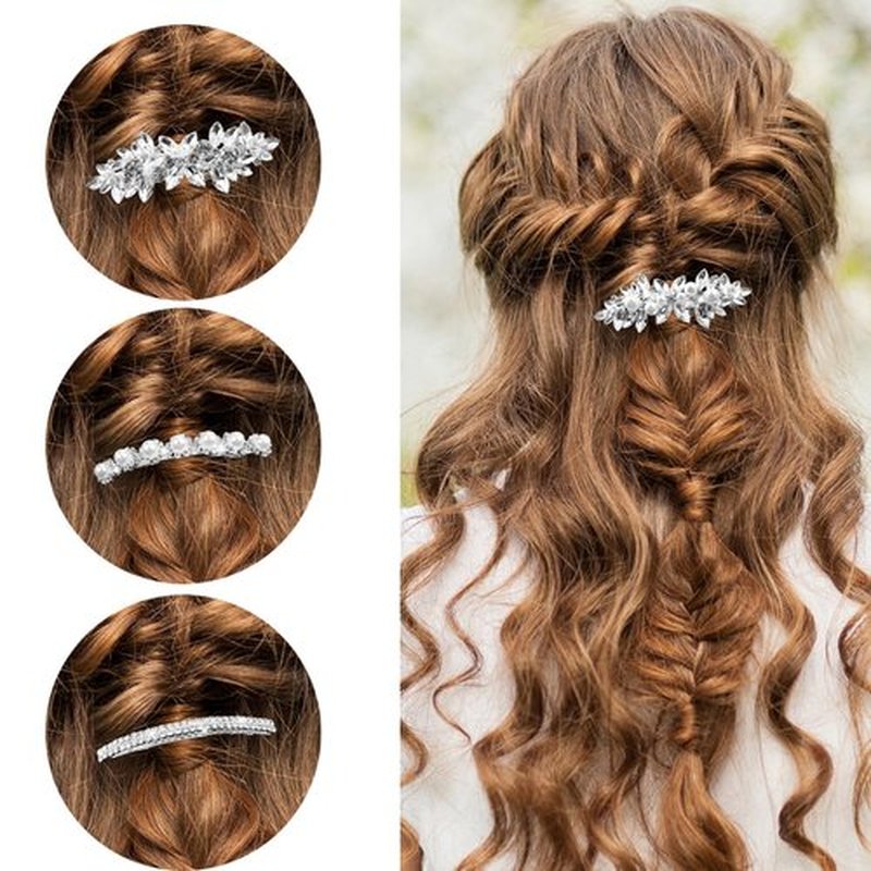 4 Pieces Rhinestone Bridal Hair Clip, Pearls Wedding Hair Pins Crystal Hair Clips, Rhinestone Jewelry Barrette Elegant Hair Accessories for Brides Bridesmaids Flower Girls…