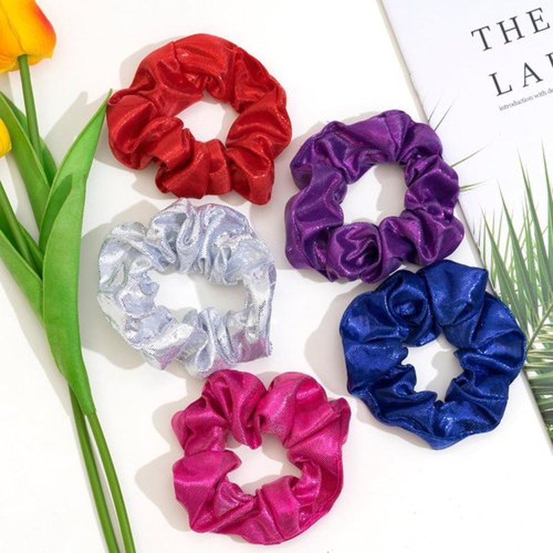 24 PCS Shiny Metallic Hair Scrunchies Bulk, Cheer Scrunchies Hair Accessories Cheerleading Hair Ties Elastics for Women Cheerleading Teams (Blue)