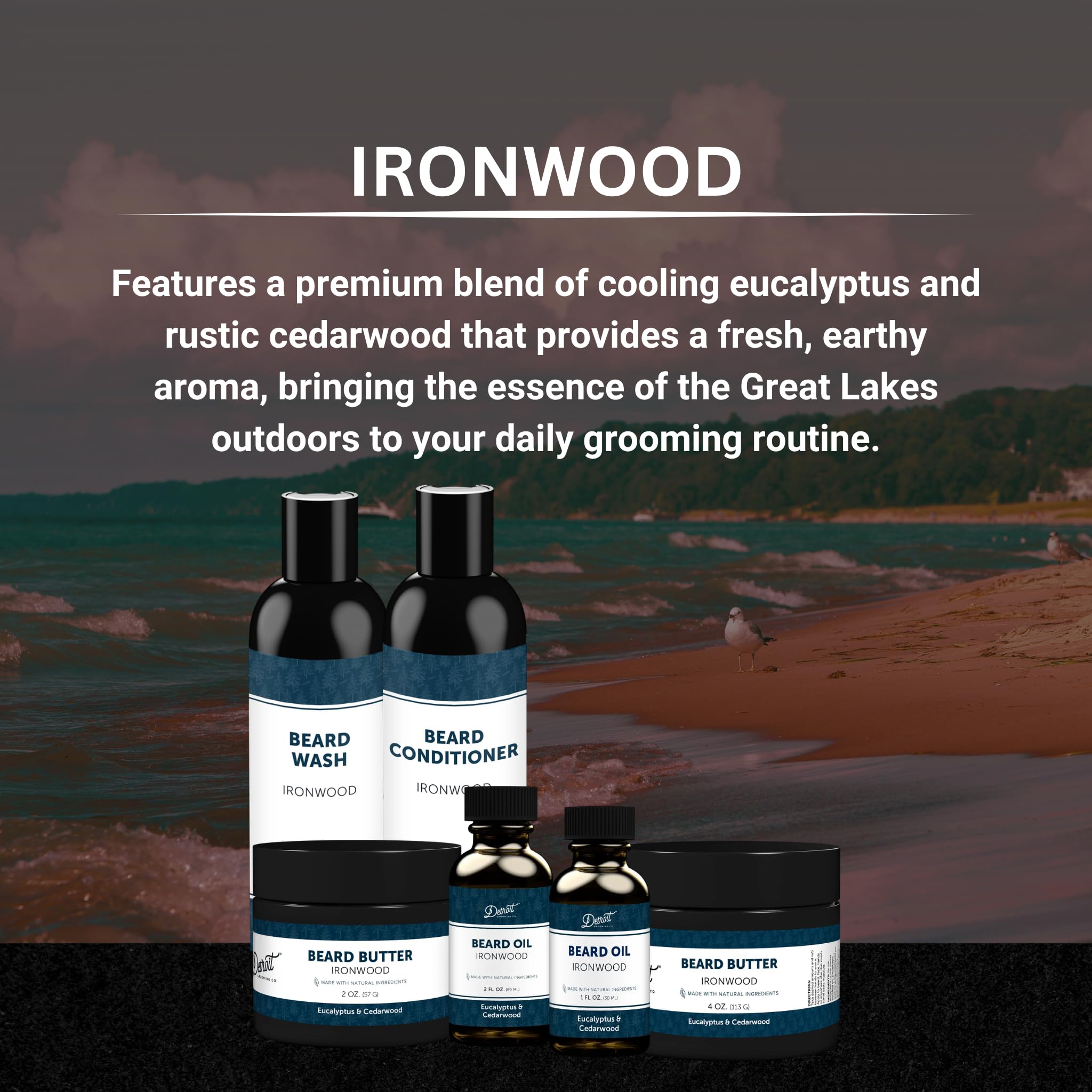 Detroit Grooming Co. Beard Wash & Conditioner Bundle – The Ultimate Beard Kit with Biotin & Argan Oil – Fresh Cherry Tobacco Scent – 8 oz Each (Ironwood)