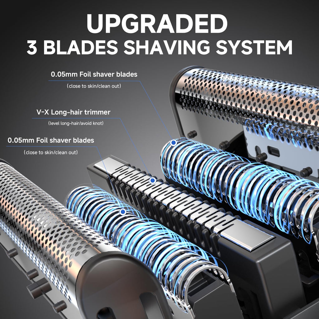 Electric Foil Shavers for Men,Mini Electric Razor with Storage Bag,3 Floating Blades,Portable mini Shaver,IPX7 Waterproof,Wet Dry Face Razor,USB-C (Black)