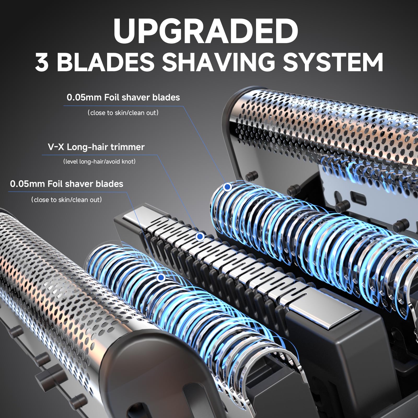 Electric Foil Shavers for Men,Mini Electric Razor with Storage Bag,3 Floating Blades,Portable mini Shaver,IPX7 Waterproof,Wet Dry Face Razor,USB-C (Black)