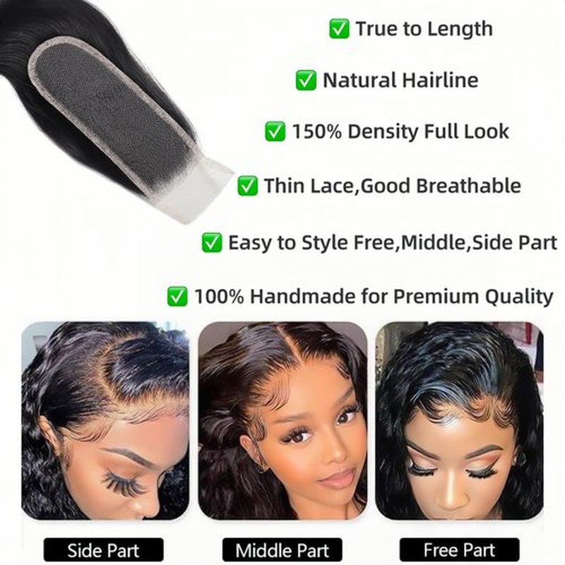2x6 HD Lace Closure Body Wave Human Hair Transparent 2 by 6 HD Lace Closure 14Inch 100% Brazilian Virgin Unprocessed Middle Part Human Hair Kim K Closure With Baby Hair Natural Color