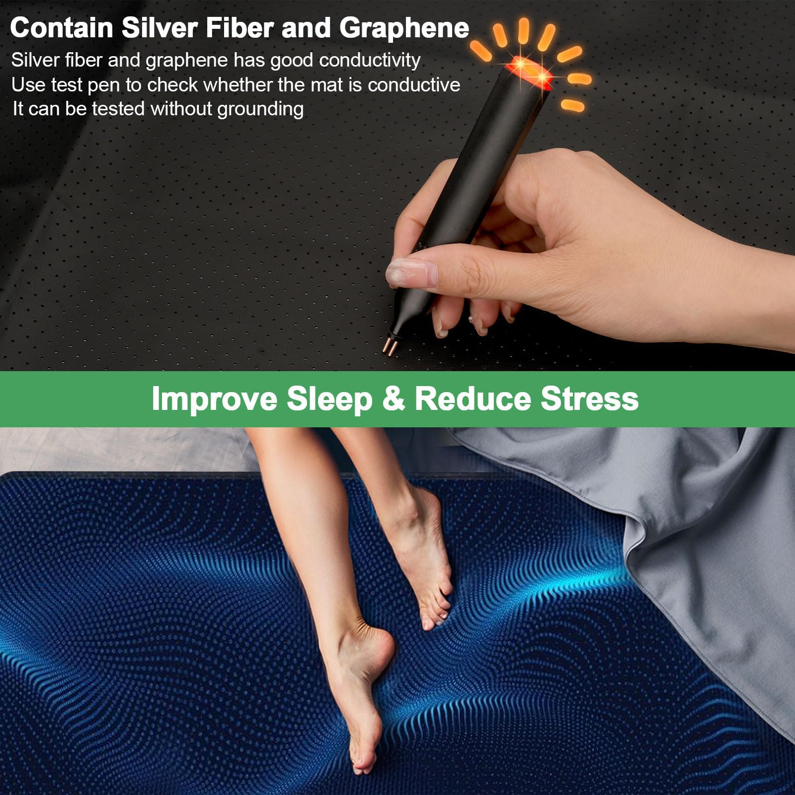 Grounding Mat for Bed, Anti-Static Earthing Pad for Home & Bed Use, Non-Slip Mat (Queen, 60"x27")