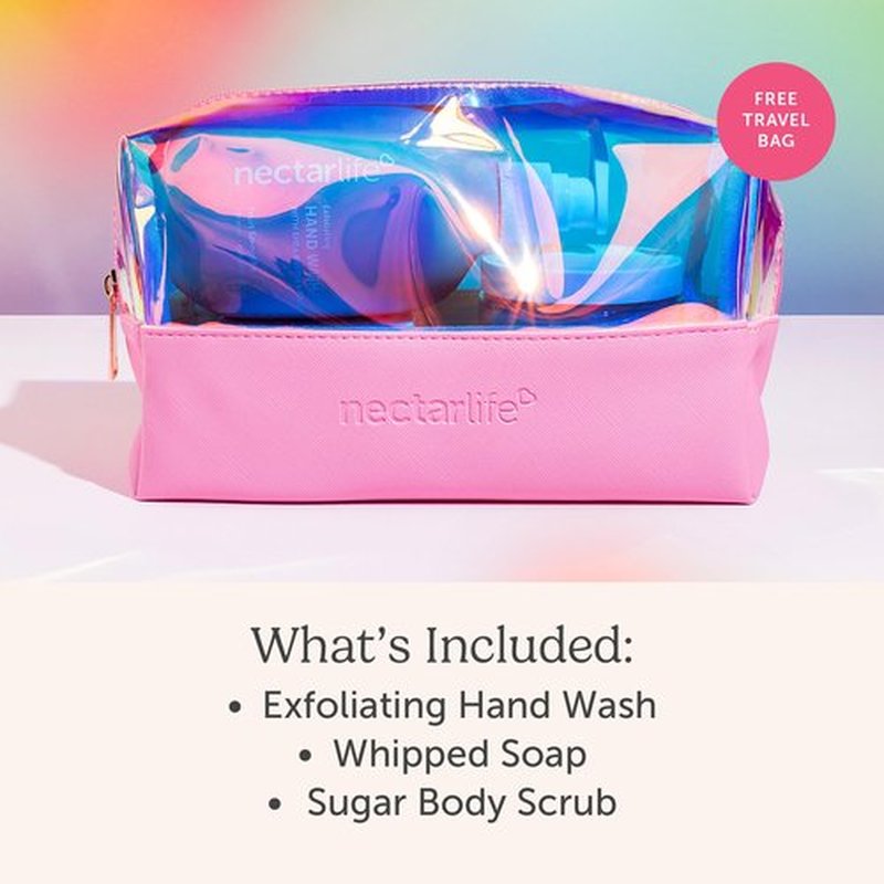 Nectar Life Daily Glow Kit Body Skin Care Set, Whipped Soap, Sugar Body Scrub, Hand Wash (Fruit Smoothie Scent)