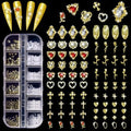 Allstarry Gold Nail Charms, Gold Charms for Nails 3D Charm and Gems Y2K with Flatback Rhinestones Pearls Chunky Bulk Jewels Gold Cross Star Rose Heart Virgin Mary Nail Accessories