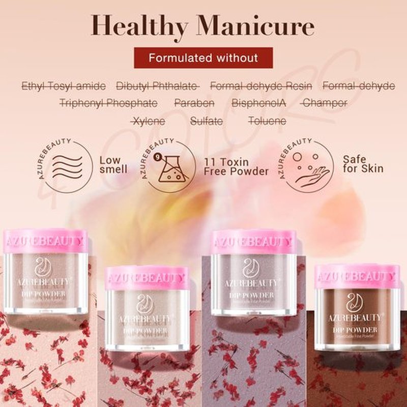 AZUREBEAUTY Dip Powder Nail Kit, 4 Colors Nude Dark Brown with Dried Flower Set, Fall Winter Natural Dipping Powder Starter Liquid Set Recycling Tray with Base & Top Coat Activator ﻿