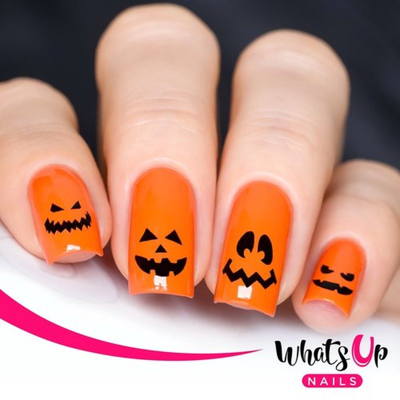 Halloween Nail Vinyl Stencils 4 Pack (Fire, Slime Drips, Spider Web, Pumpkin Faces) for Nail Art Design