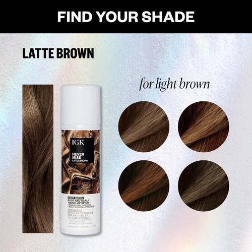 IGK NEVER MISS Root & Scalp Touch-Up Spray - Light Brown | Temporary Gray Concealer for Thinning Hair | Waterproof & Sweat-Resistant | Enriched with Biotin & Rosemary | 2oz