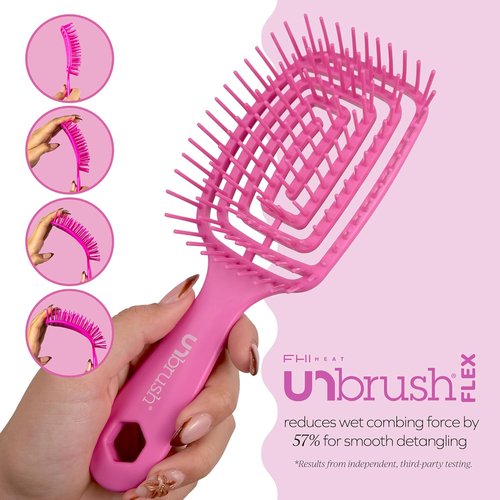 FHI Heat UNbrush Flex Detangling Brush - Ultra-Flexible Pain-Free Hair Detangler with DuoFlex Bristles