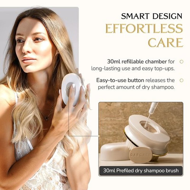 DARCASE Premium Dry Shampoo Brush Applicator - Refillable 30ml Unscented Non-Aerosol for Women