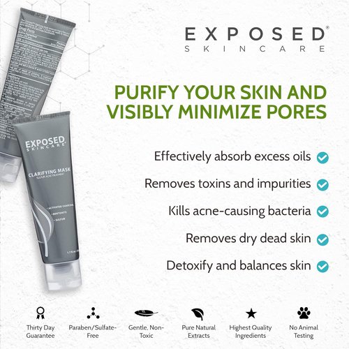 Exposed Skin Care Acne Treatment Mask - 3% Sulfur & Activated Charcoal for Oil Control | Natural & Cruelty-Free