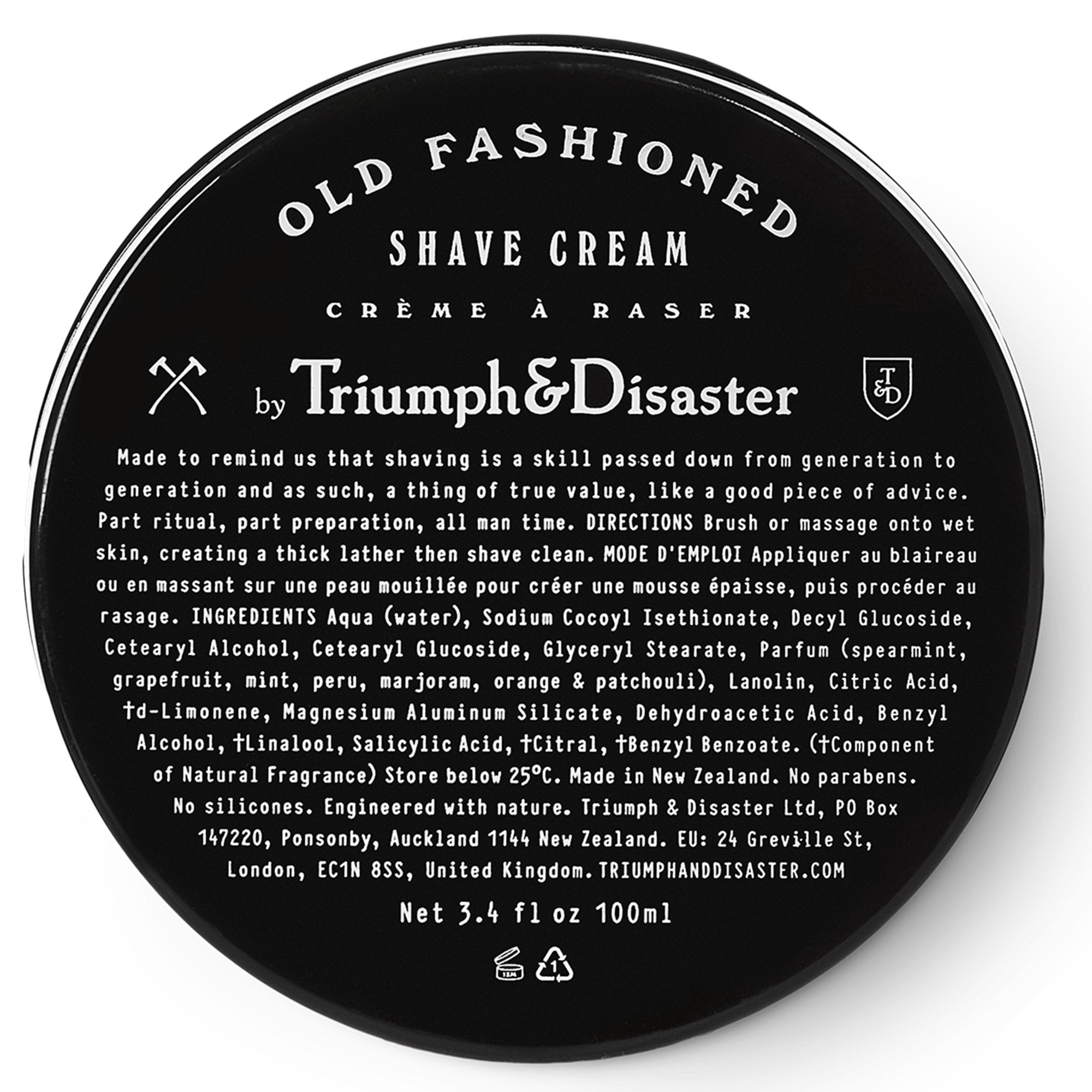 TRIUMPH & DISASTER | Old Fashioned Shave Cream Jar | Shaving Lotion for Sensitive Skin - Alcohol Free, 3.4 oz (100+ shaves)